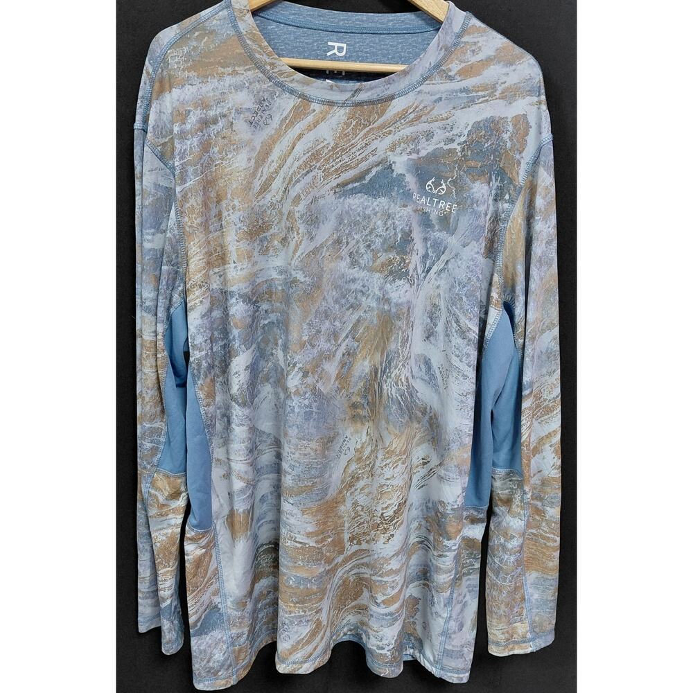 IP9 Realtree Fishing Long Sleeve Shirt Blue 3XL Graphic Print Knit Men Size 3XL